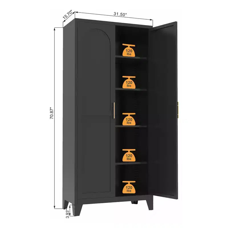 71'' Metal Storage Cabinet with Doors and Adjustable Shelves, for Bedroom, Living Room, Kitchen – Black