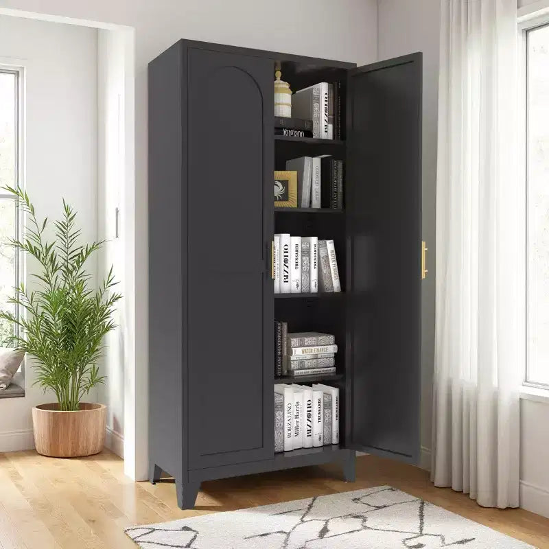 71'' Metal Storage Cabinet with Doors and Adjustable Shelves, for Bedroom, Living Room, Kitchen – Black