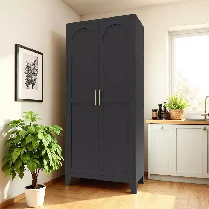 71'' Metal Storage Cabinet with Doors and Adjustable Shelves, for Bedroom, Living Room, Kitchen – Black
