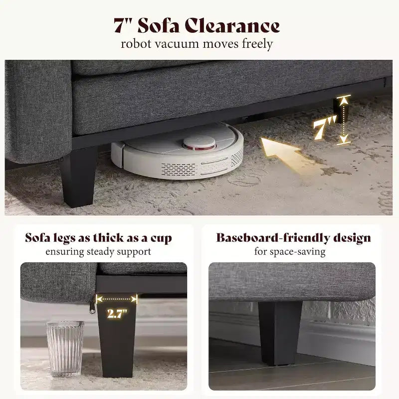 3-Seater Sofa with Deep Seat and Metal Frame