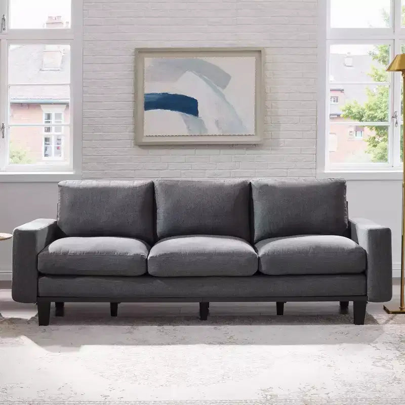 3-Seater Sofa with Deep Seat and Metal Frame