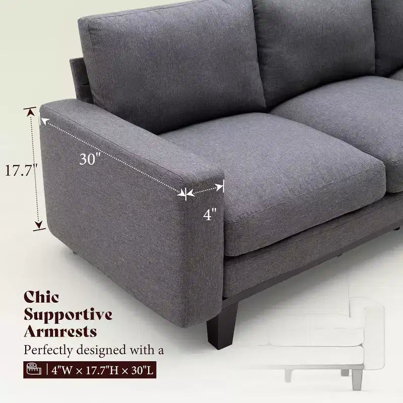 3-Seater Sofa with Deep Seat and Metal Frame
