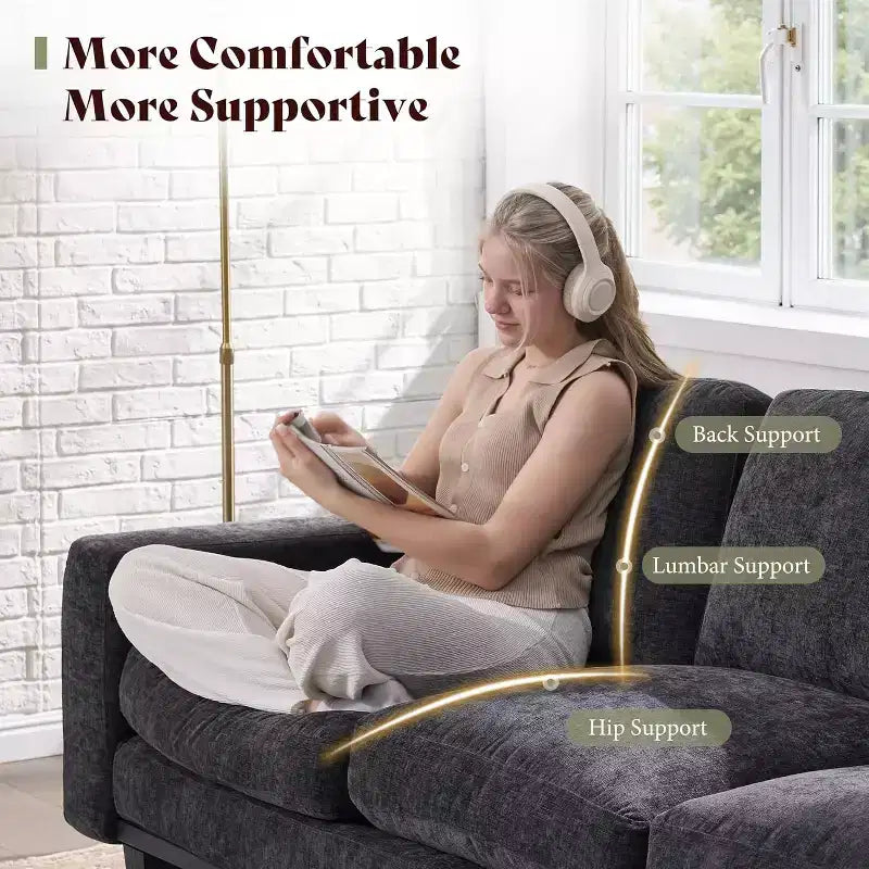 3-Seater Sofa with Deep Seat and Metal Frame