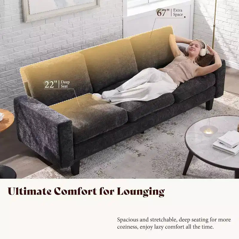 3-Seater Sofa with Deep Seat and Metal Frame