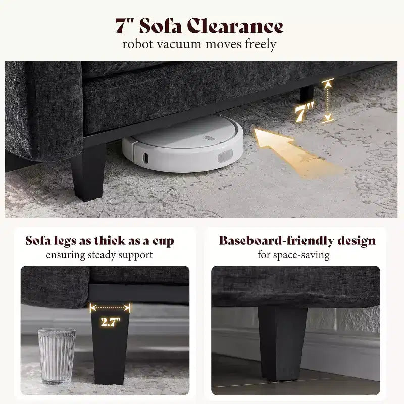 3-Seater Sofa with Deep Seat and Metal Frame