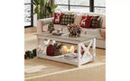 Farmhouse Coffee Table with X-Frame and Storage Shelf, 40.1"