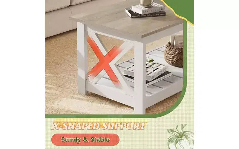 Farmhouse Coffee Table with X-Frame and Storage Shelf, 40.1"