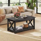 Farmhouse Coffee Table with X-Frame and Storage Shelf, 40.1"