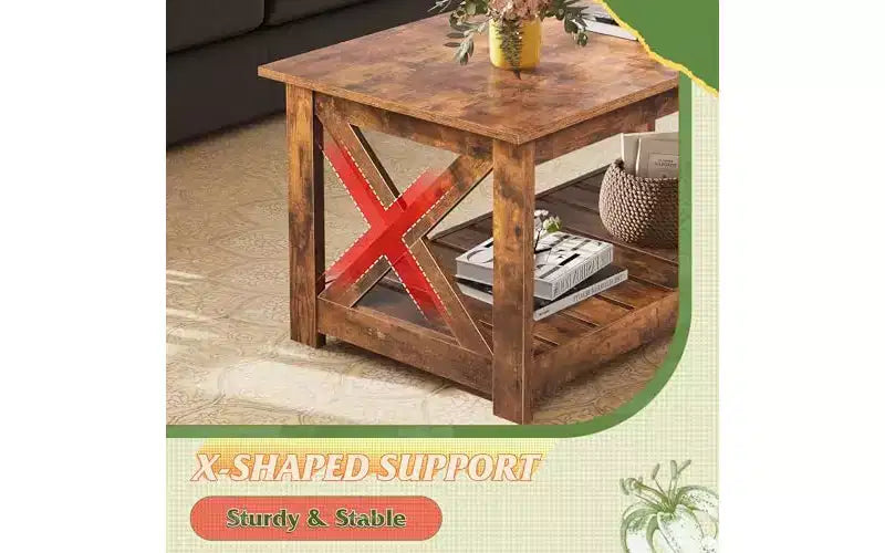 Farmhouse Coffee Table with X-Frame and Storage Shelf, 40.1"