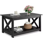 Farmhouse Coffee Table with X-Frame and Storage Shelf, 40.1"