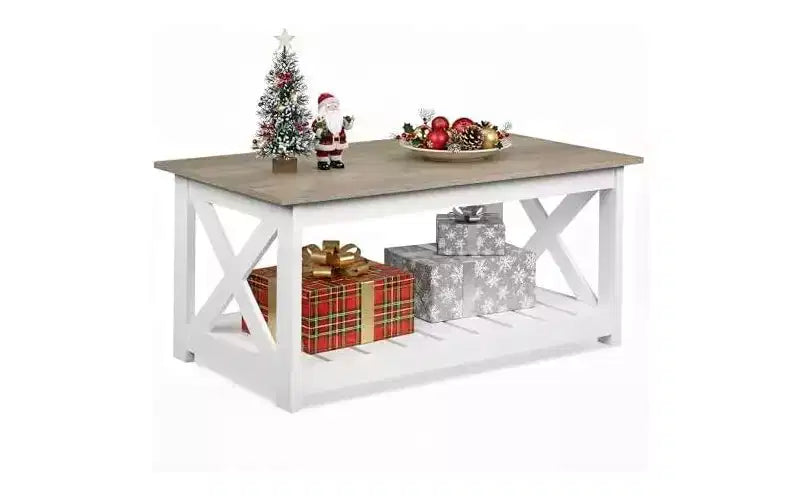 Farmhouse Coffee Table with X-Frame and Storage Shelf, 40.1"