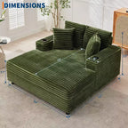 Oversized Chaise Lounge Chair with Throw Pillows and Armrests, Corduroy Upholstered Sofa Bed for Living Room and Bedroom