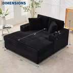 Oversized Chaise Lounge Chair with Throw Pillows and Armrests, Corduroy Upholstered Sofa Bed for Living Room and Bedroom