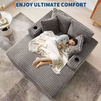 Oversized Chaise Lounge Chair with Throw Pillows and Armrests, Corduroy Upholstered Sofa Bed for Living Room and Bedroom