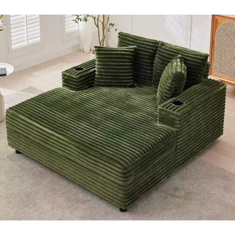 Oversized Chaise Lounge Chair with Throw Pillows and Armrests, Corduroy Upholstered Sofa Bed for Living Room and Bedroom