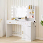 Makeup Vanity Desk with LED Mirror, 3 Drawers, 2 Cubbies, Cabinet and Open Shelves, White
