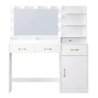 Makeup Vanity Desk with LED Mirror, 3 Drawers, 2 Cubbies, Cabinet and Open Shelves, White