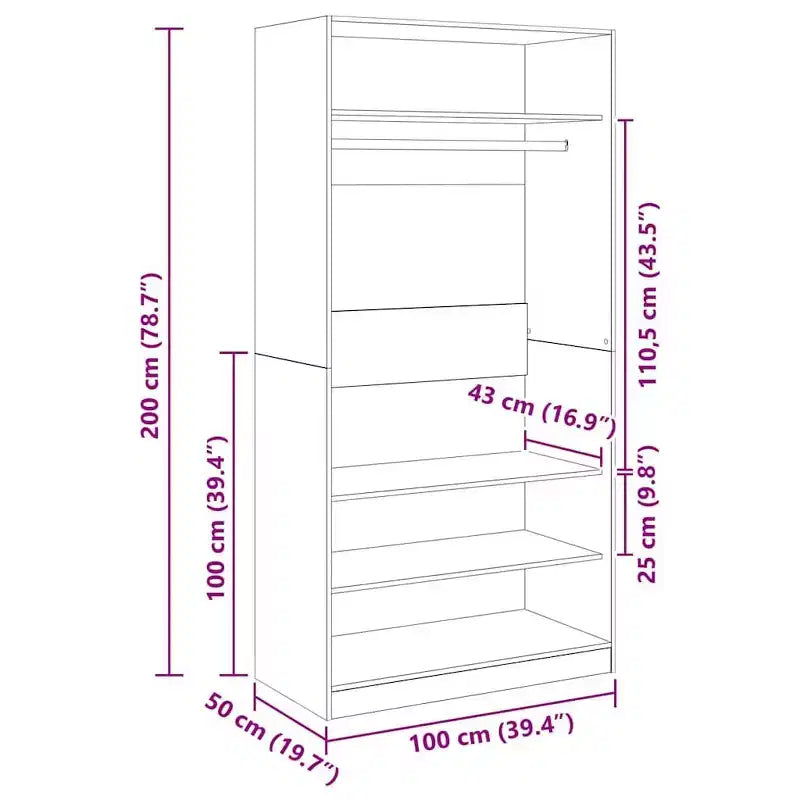Black Engineered Wood Compact Wardrobe with 2 Drawers