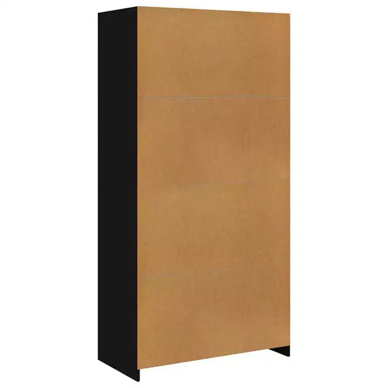 Black Engineered Wood Compact Wardrobe with 2 Drawers